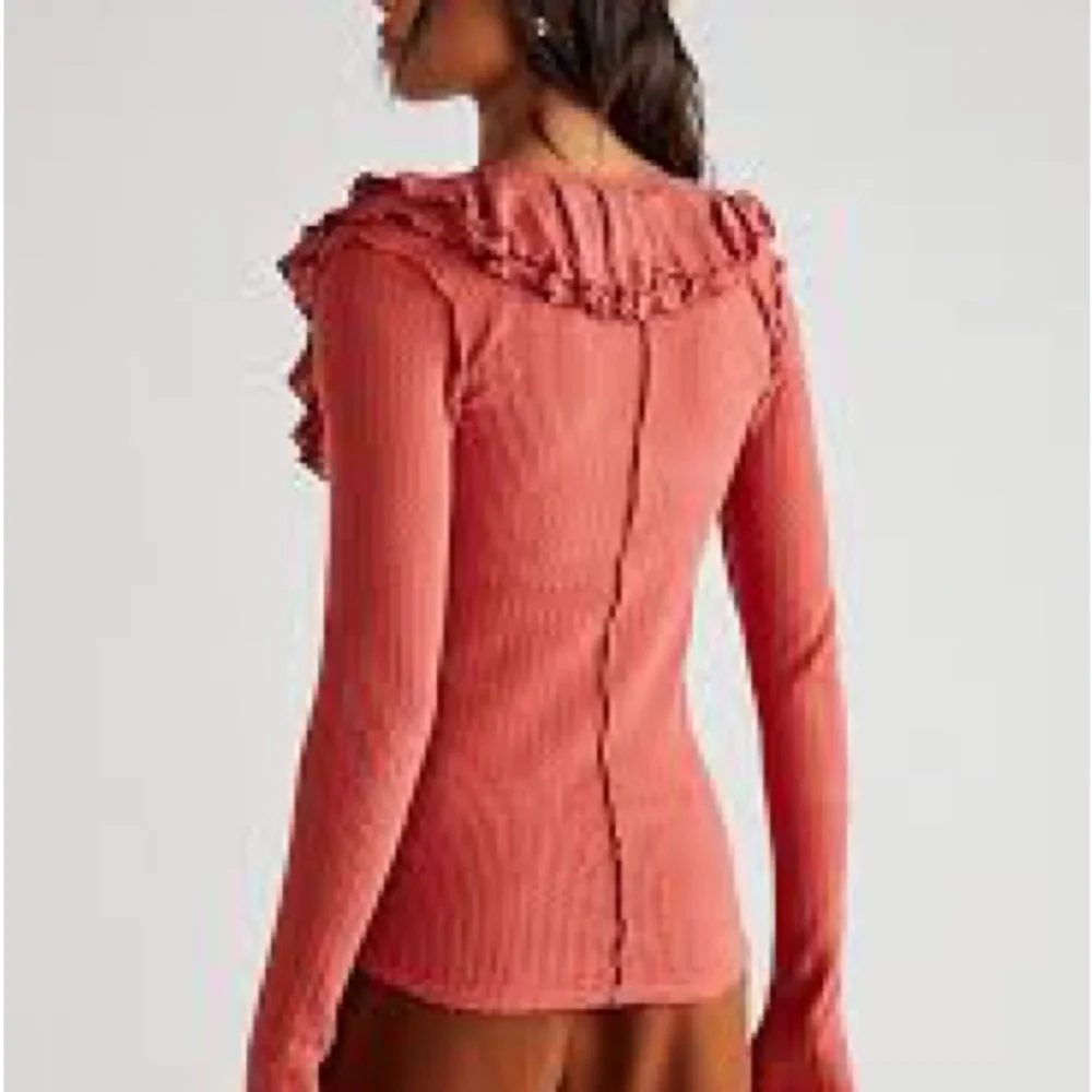 New Free People Bennet Ruffled Long Sleeve Terracotta Top Size XS